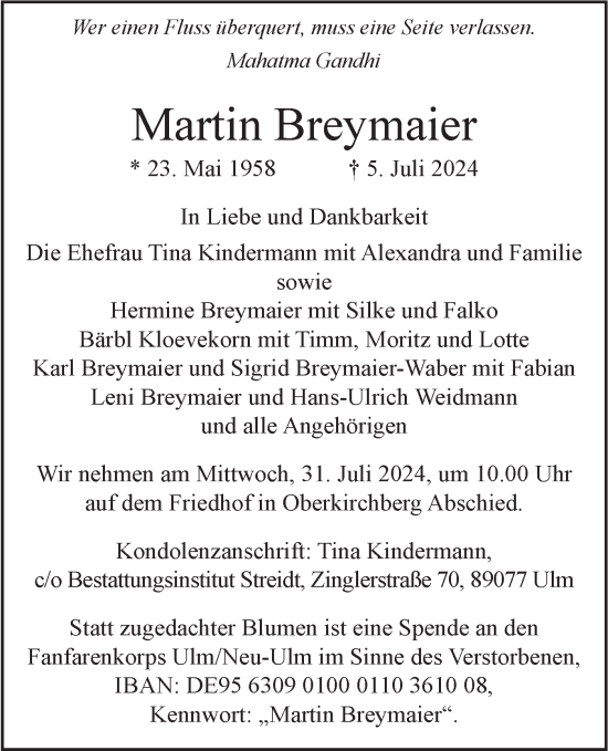 Traueranzeige von Martin Breymaier von SÜDWEST PRESSE Ausgabe Ulm/Neu-Ulm