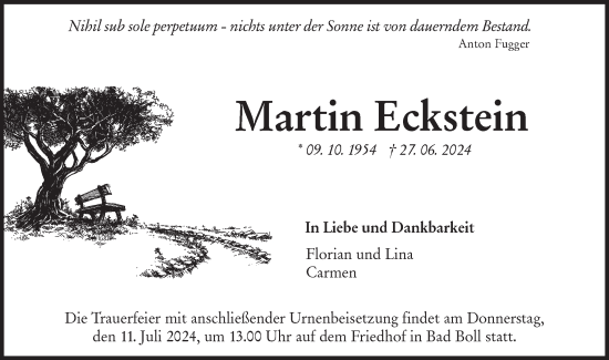 Traueranzeige von Martin Eckstein von NWZ Neue Württembergische Zeitung