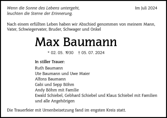 Traueranzeige von Max Baumann von Alb-Bote/Metzinger-Uracher Volksblatt