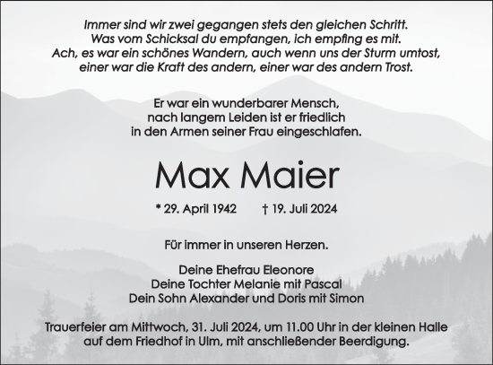 Traueranzeige von Max Maier von SÜDWEST PRESSE Ausgabe Ulm/Neu-Ulm