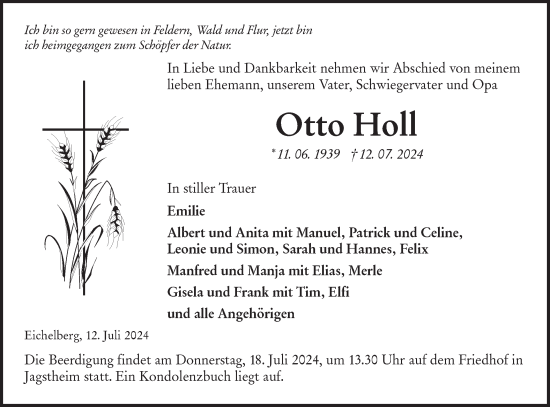 Traueranzeige von Otto Holl von Hohenloher Tagblatt