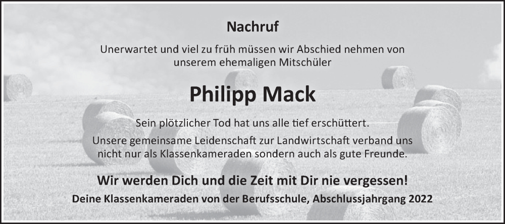  Traueranzeige für Philipp Mack vom 27.07.2024 aus Hohenloher Tagblatt