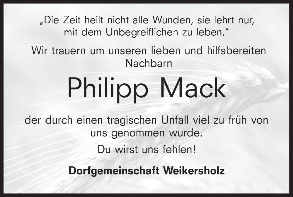  Traueranzeige für Philipp Mack vom 26.07.2024 aus Hohenloher Tagblatt