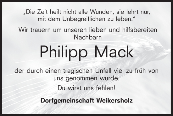 Traueranzeige von Philipp Mack von Hohenloher Tagblatt