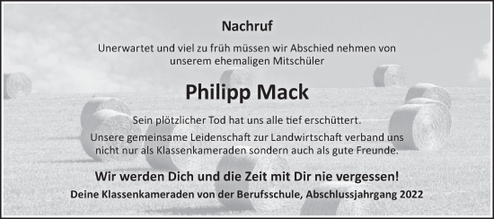 Traueranzeige von Philipp Mack von Hohenloher Tagblatt