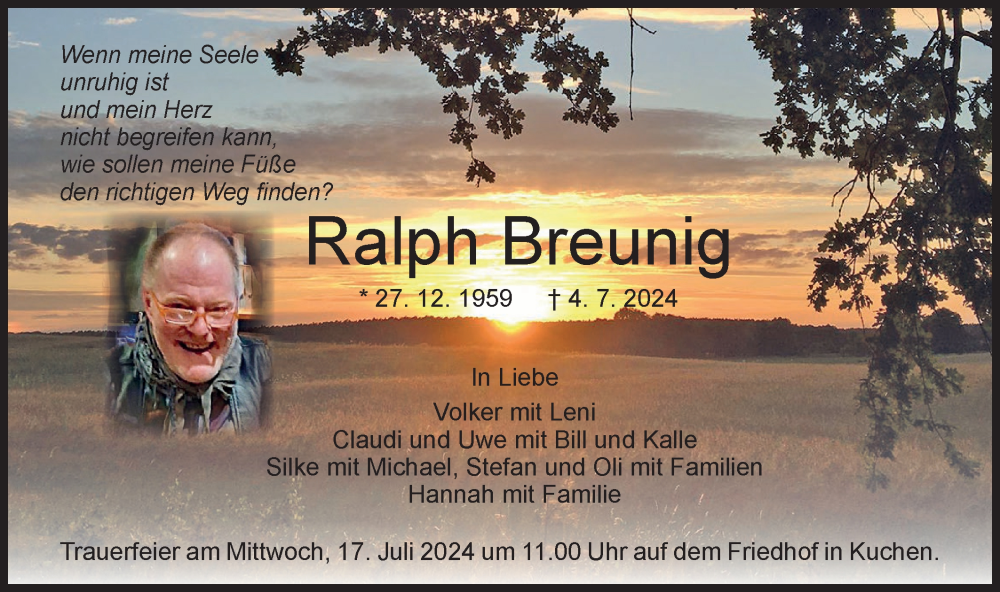  Traueranzeige für Ralph Breunig vom 13.07.2024 aus Geislinger Zeitung