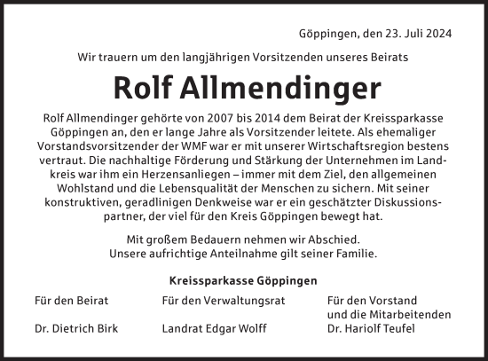 Traueranzeige von Rolf Allmendinger von NWZ Neue Württembergische Zeitung/Geislinger Zeitung