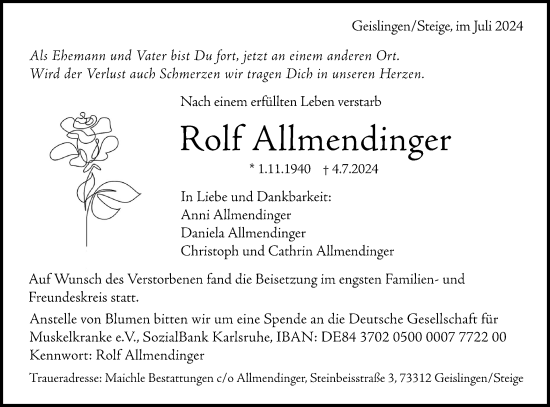 Traueranzeige von Rolf Allmendinger von NWZ Neue Württembergische Zeitung/Geislinger Zeitung