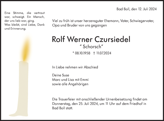 Traueranzeige von Rolf Werner Czursiedel von NWZ Neue Württembergische Zeitung