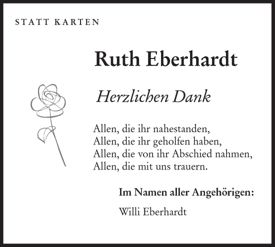 Traueranzeige von Ruth Eberhardt von Hohenloher Tagblatt