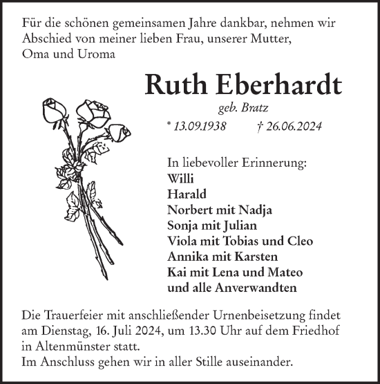 Traueranzeige von Ruth Eberhardt von Hohenloher Tagblatt