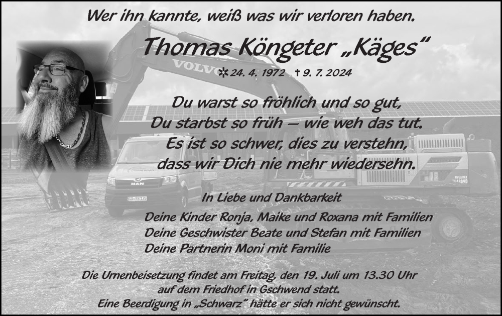  Traueranzeige für Thomas Köngeter vom 17.07.2024 aus Rundschau Gaildorf