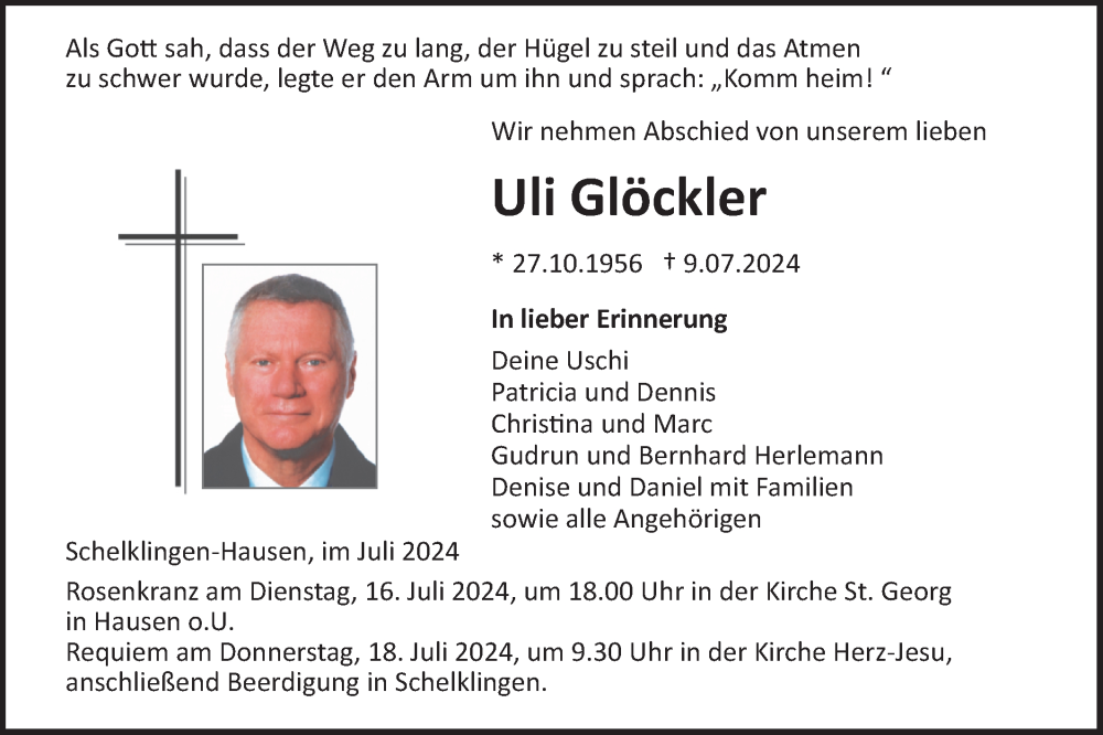  Traueranzeige für Uli Glöckler vom 13.07.2024 aus Ehinger Tagblatt