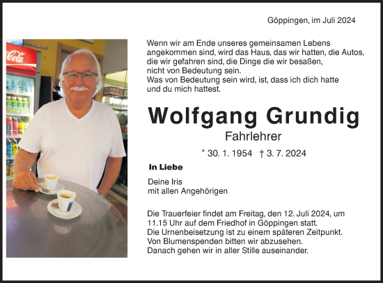 Traueranzeige von Wolfgang Grundig von NWZ Neue Württembergische Zeitung