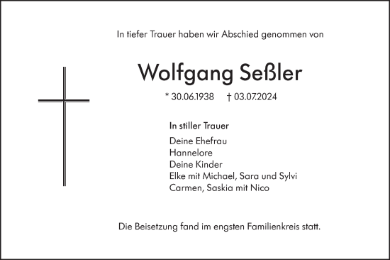 Traueranzeige von Wolfgang Seßler von SÜDWEST PRESSE Ausgabe Ulm/Neu-Ulm