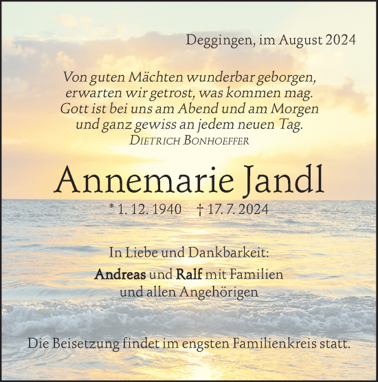 Traueranzeige von Annemarie Jandl von Geislinger Zeitung