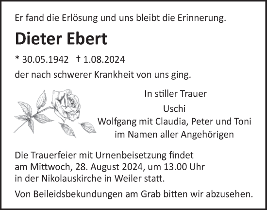 Traueranzeige von Dieter Ebert von Das Blaumännle