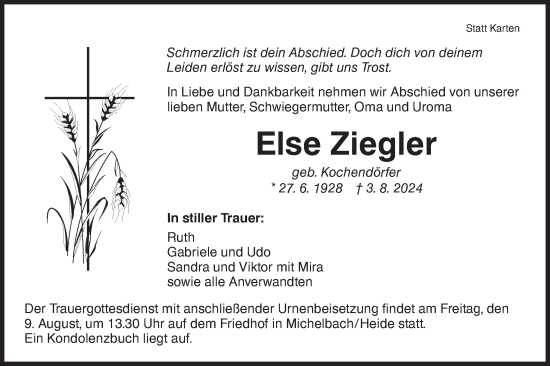 Traueranzeige von Else Ziegler von Hohenloher Tagblatt