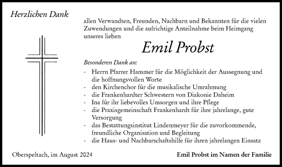 Traueranzeige von Emil Probst von Hohenloher Tagblatt