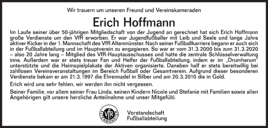 Traueranzeige von Erich Hoffmann von Hohenloher Tagblatt