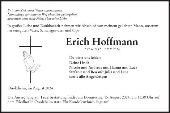 Traueranzeige von Erich Hoffmann von Hohenloher Tagblatt