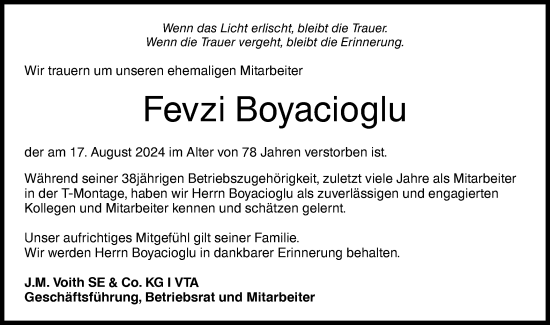 Traueranzeige von Fevzi Boyacioglu von Hohenloher Tagblatt