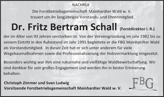 Traueranzeige von Fritz Bertram Schall von Haller Tagblatt