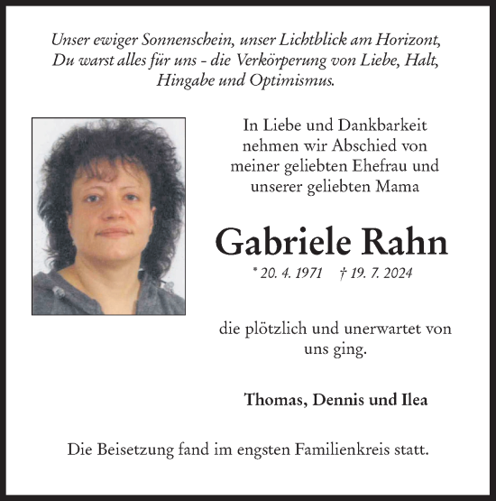 Traueranzeige von Gabriele Rahn von Hohenloher Tagblatt