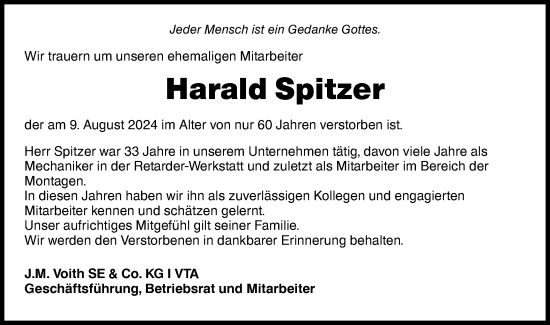 Traueranzeige von Harald Spitzer von Hohenloher Tagblatt