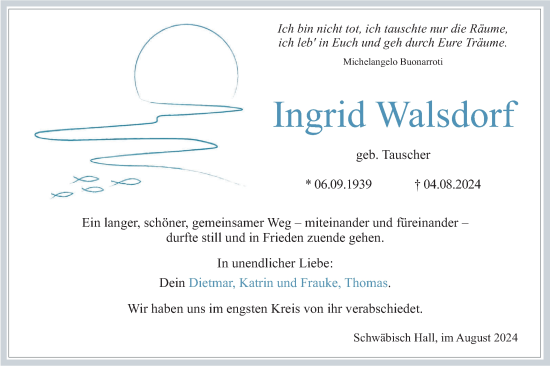 Traueranzeige von Ingrid Walsdorf von Haller Tagblatt