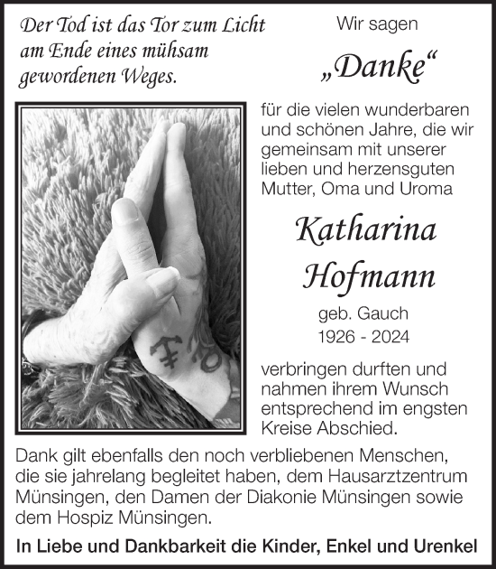 Traueranzeige von Katharina Hofmann von Alb-Bote/Metzinger-Uracher Volksblatt