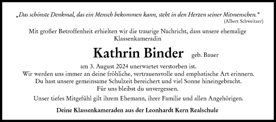 Traueranzeige von Kathrin Binder von Haller Tagblatt