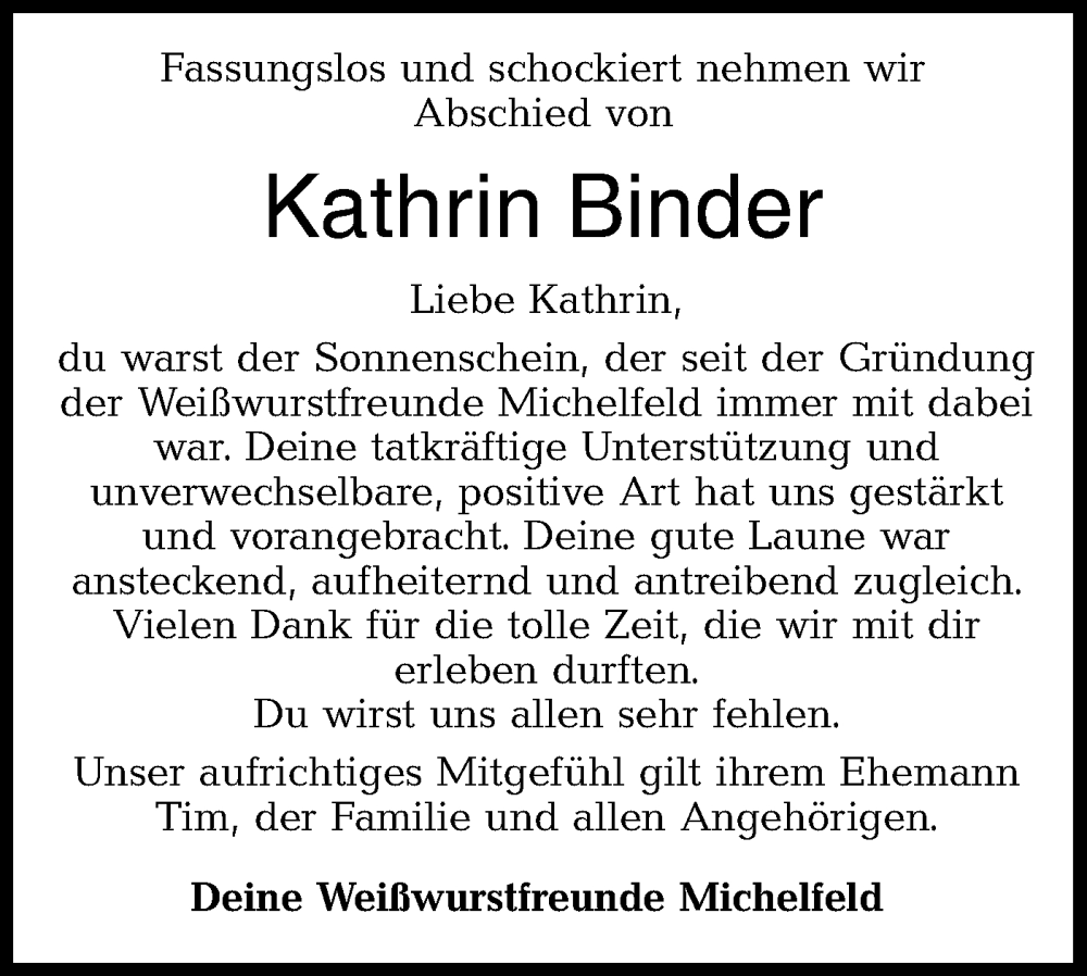  Traueranzeige für Kathrin Binder vom 09.08.2024 aus Haller Tagblatt