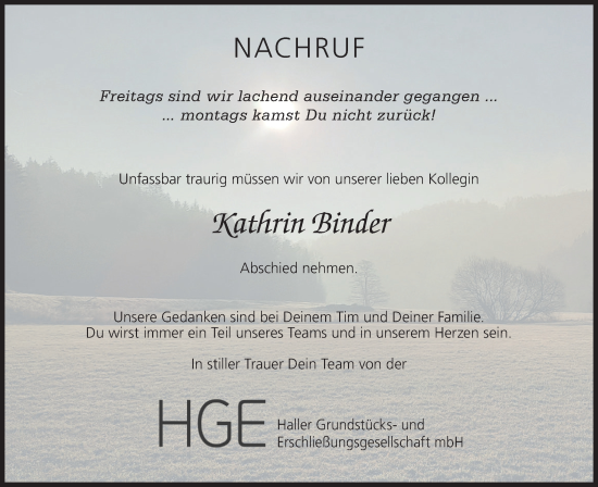 Traueranzeige von Kathrin Binder von Haller Tagblatt