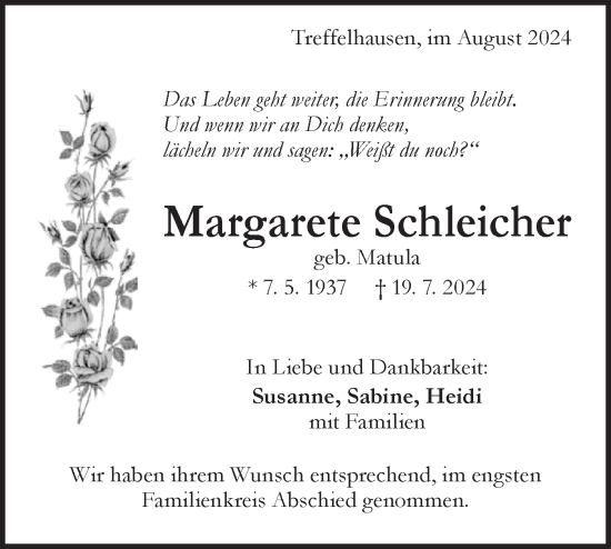 Traueranzeige von Margarete Schleicher von Geislinger Zeitung