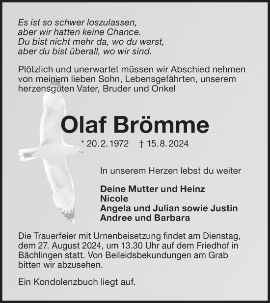 Traueranzeige von Olaf Brömme von Hohenloher Tagblatt