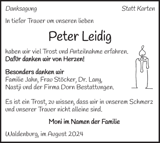 Traueranzeige von Peter Leidig von Haller Tagblatt