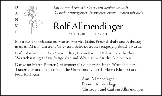 Traueranzeige von Rolf Allmendinger von NWZ Neue Württembergische Zeitung/Geislinger Zeitung