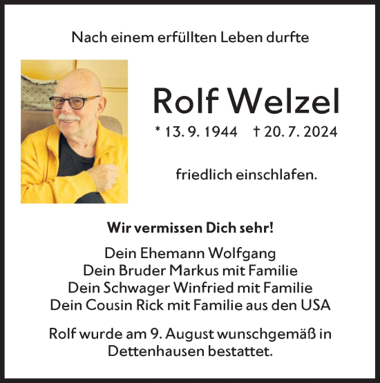 Traueranzeige von Rolf Welzel von Hohenloher Tagblatt