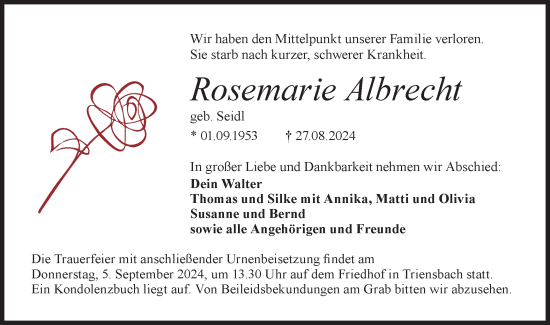 Traueranzeige von Rosemarie Albrecht von Hohenloher Tagblatt