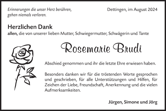 Traueranzeige von Rosemarie Brudi von Alb-Bote/Metzinger-Uracher Volksblatt