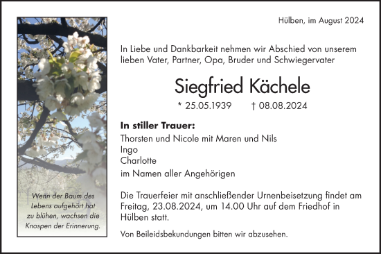 Traueranzeige von Siegfried Kächele von Alb-Bote/Metzinger-Uracher Volksblatt