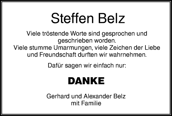 Traueranzeige von Steffen Belz von Hohenloher Tagblatt