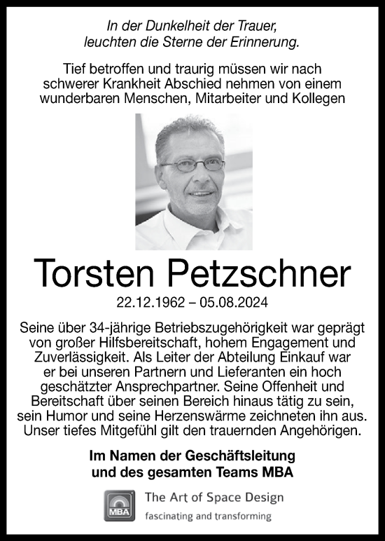 Traueranzeige von Torsten Petzschner von SÜDWEST PRESSE Zollernalbkreis/Hohenzollerische Zeitung