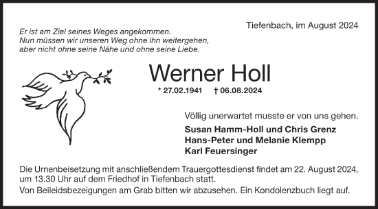 Traueranzeige von Werner Holl von Hohenloher Tagblatt