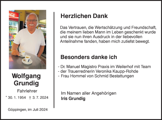 Traueranzeige von Wolfgang Grundig von NWZ Neue Württembergische Zeitung