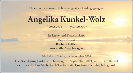 Traueranzeige von Angelika Kunkel-Wolz von Hohenloher Tagblatt