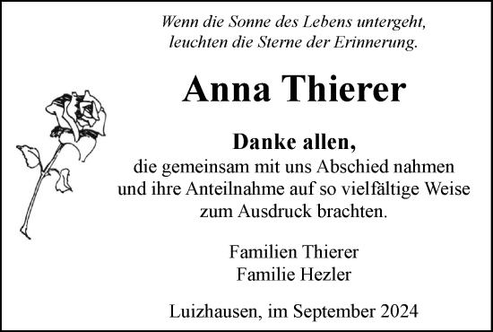 Traueranzeige von Anna Thierer von SÜDWEST PRESSE Ausgabe Ulm/Neu-Ulm