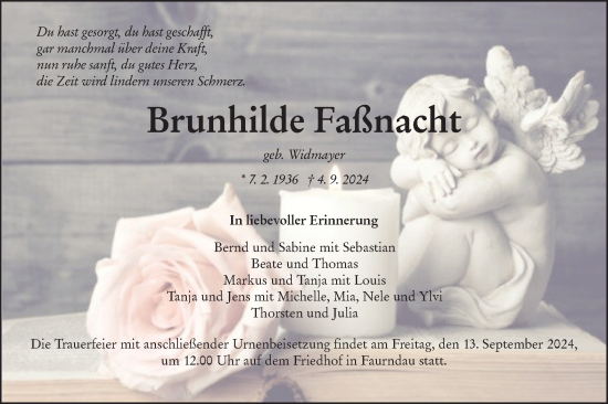 Traueranzeige von Brunhilde Faßnacht von NWZ Neue Württembergische Zeitung