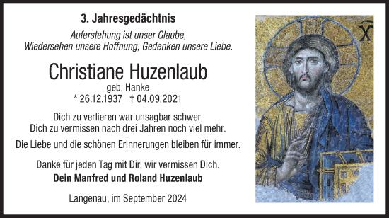 Traueranzeige von Christiane Huzenlaub von SÜDWEST PRESSE Ausgabe Ulm/Neu-Ulm